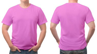 Beyaz arkaplanda izole edilmiş pembe tişört pamuk adam deseni.