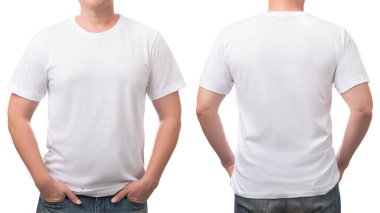 T-shirt 'ü kapat pamuk adam deseni beyaza izole edildi.
