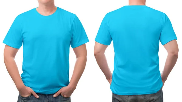 Nahaufnahme Blaues Shirt Baumwolle Mann Muster Isoliert Auf Weißem Hintergrund — Stockfoto