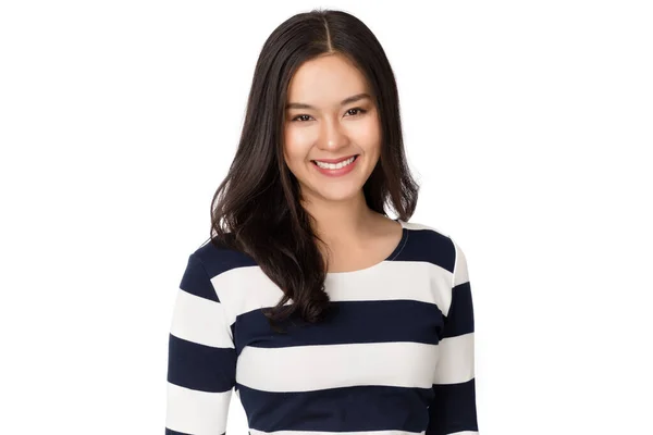 Genç Sağlıklı Mutlu Gülümseyen Yüzlü Asyalı Kadın Beyaz Arka Planda — Stok fotoğraf