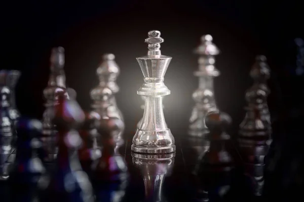 King and Knight of chess setup on dark background . Leader and teamwork concept for success. Chess concept save the king and save the strategy.
