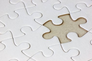 Eksik parçalı yakın plan beyaz yapboz - tam kare beyaz arkaplan