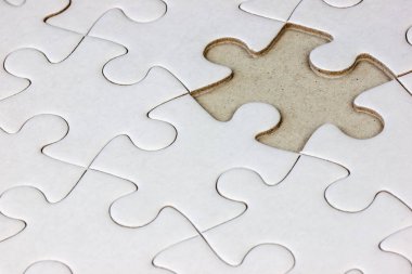 Eksik parçalı yakın plan beyaz yapboz - tam kare beyaz arkaplan