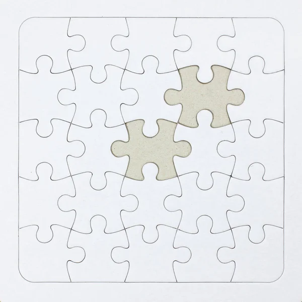 Puzzle Bianco Primo Piano Con Pezzo Mancante Sfondo Bianco Cornice — Foto Stock