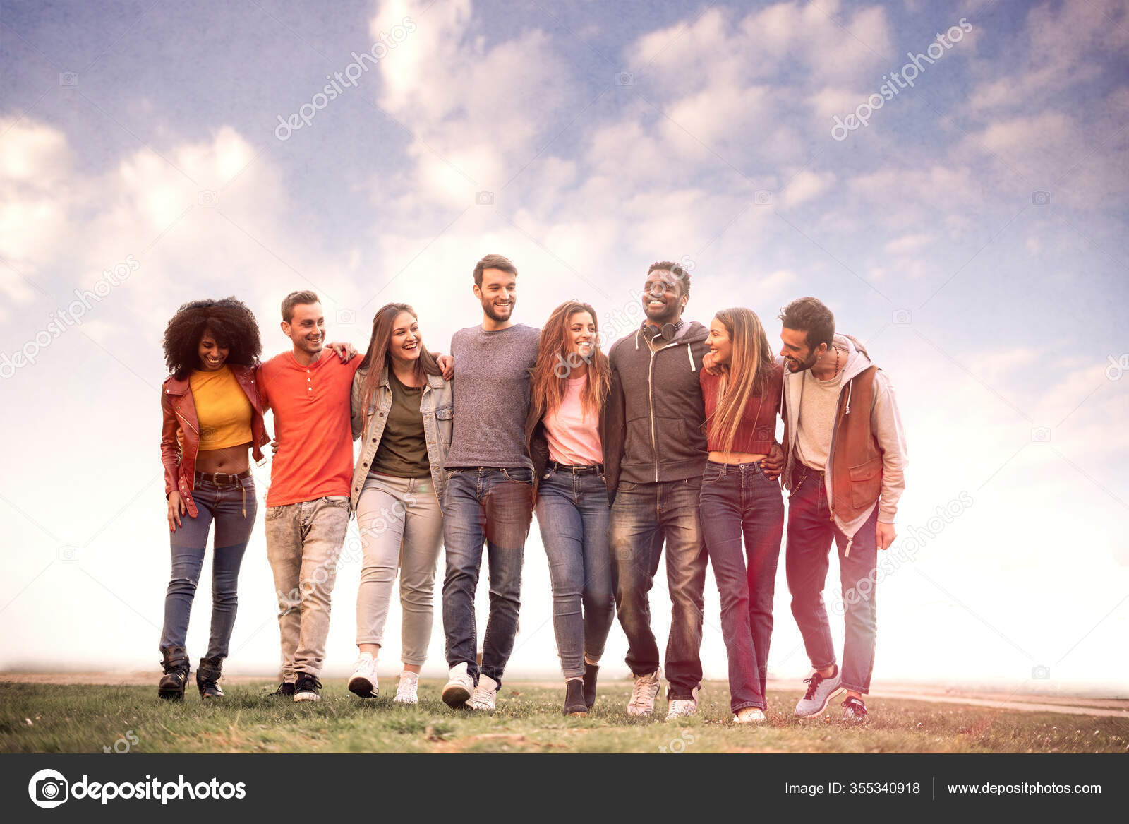 Group Diverse Young People Walking Arm Shoulders Millennial Generation Teamwork Royalty Free Photo Stock Image By C Giulombardo Ct