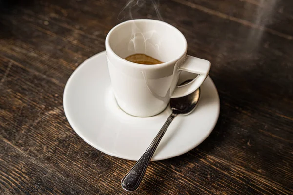 White Cup Espresso Wooden Table — Stock Photo, Image