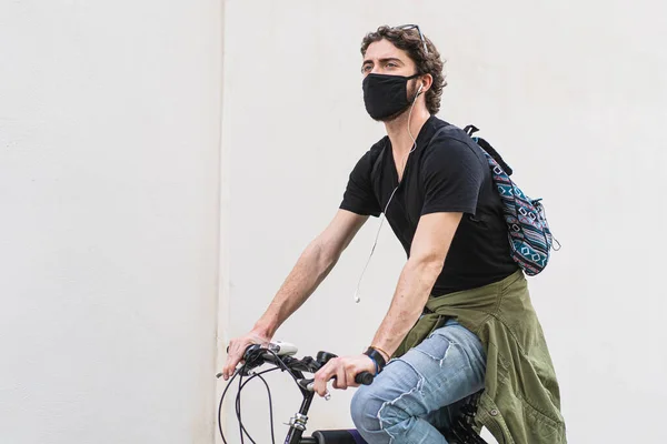 Twenty Year Old Boy Rides Bicycle Streets City — Stock Photo, Image