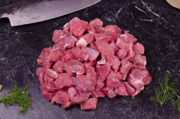 Turkish style raw lamb meat called as kebap stock photo