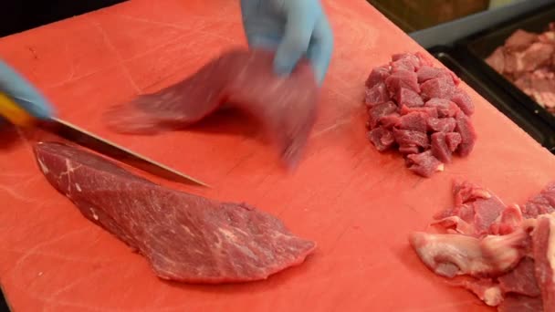 Corte Carne Estoque Vídeo — Vídeo de Stock