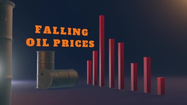 3Dレンダリング石油バレルの価格はチャートを下ります — ストック動画