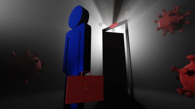 Coronavirus. İşsizlik, COVID-19 Coronavirüs salgını yüzünden işsiz, şirket kapandı ve iş kapandı. İşsiz bir adam ya da çocuk iş bulur. 3d illüstrasyon