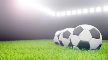 Alarm durumu ve koronavirüs karantinası nedeniyle spor stadyumu. Top stadyumun bahçesinde. Karantina çıkış işareti. Euro 2020 futbol şampiyonasının başladığını duyurmak için 3D illüstrasyon.