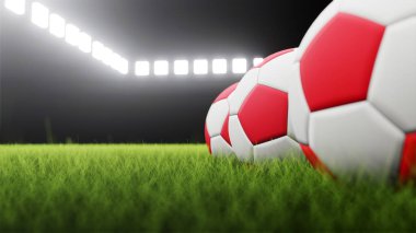 Alarm durumu ve koronavirüs karantinası nedeniyle spor stadyumu. Top stadyumun bahçesinde. Karantina çıkış işareti. Euro 2020 futbol şampiyonasının başladığını duyurmak için 3D illüstrasyon.