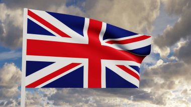 3D animasyon Büyük Britanya 'nın gerçekçi bayrağı rüzgarda dalgalanıyor derin mavi gökyüzüne