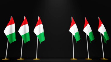 Basın toplantısı, İtalya 'nın başbakanı, İtalya Siyaseti. İtalya bayrakları ve ceket kollarıyla kürsü sözcüsü tribünü. 3d oluşturma