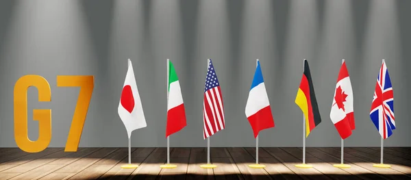 Σύνοδος Κορυφής Της Ομάδας Των Συνάντηση Σειρά Από Σημαίες Των — Φωτογραφία Αρχείου