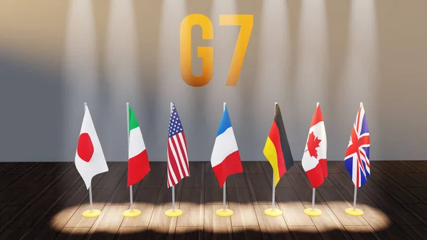 Σύνοδος Κορυφής Της Ομάδας Των Συνάντηση Σειρά Από Σημαίες Των — Φωτογραφία Αρχείου