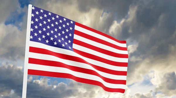 3D动画现实中的美国国旗迎风飘扬 迎着深蓝色的天空 — 图库照片