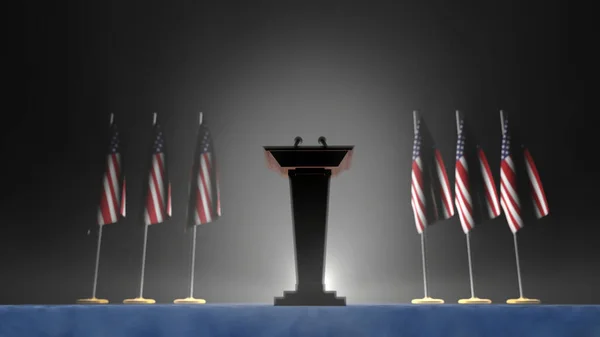 Press conference of president of USA concept, Politics of USA. Podium speaker tribune with Germany flags and coat arms. 3d rendering