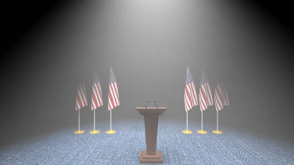 美国总统概念新闻发布会 美国政治 Podium扬声器与德国国旗和外罩臂弯 3D渲染 — 图库照片