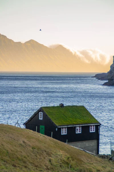 Scenic Panorama Golden Hour View Breathtaking Landscape Stroymoy Island Faroe — Stock Photo, Image