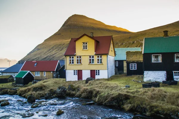 Traditional Houses Gjogv Village Landscape Scenery Faroe Islands — Stock Photo, Image