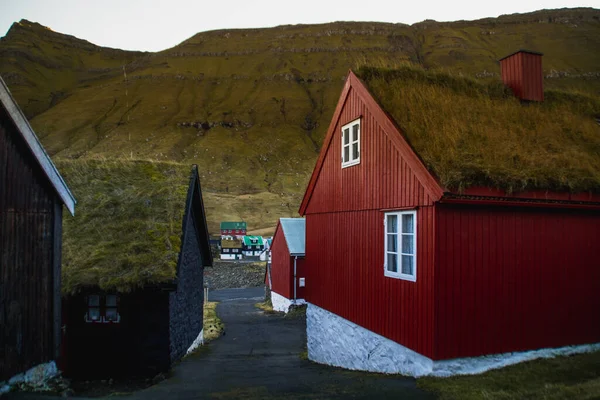 Traditionele Huizen Gojgv Dorp Landschap Faeröer Eilanden — Stockfoto