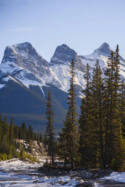 Kanadský Malebný Pohled Krajinu Three Sisters Peaks Orientační Bod Canmore — Stock fotografie