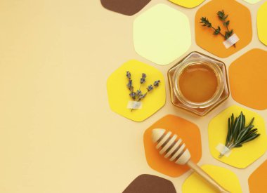 honey and melliferous herbs - paper cut horizontal collage