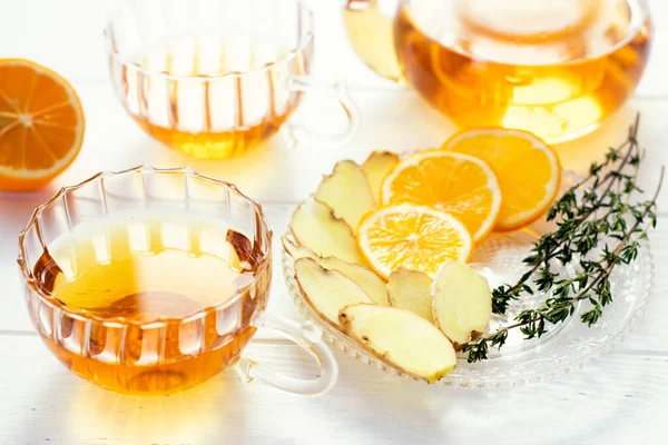 Čaj Citronem Zázvorem Přirozeným Lékem Pro Prevenci Léčbu Virových Onemocnění — Stock fotografie
