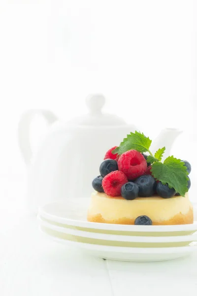 Postre Fácil Sano Pastel Queso Sin Azúcar Con Las Bayas —  Fotos de Stock