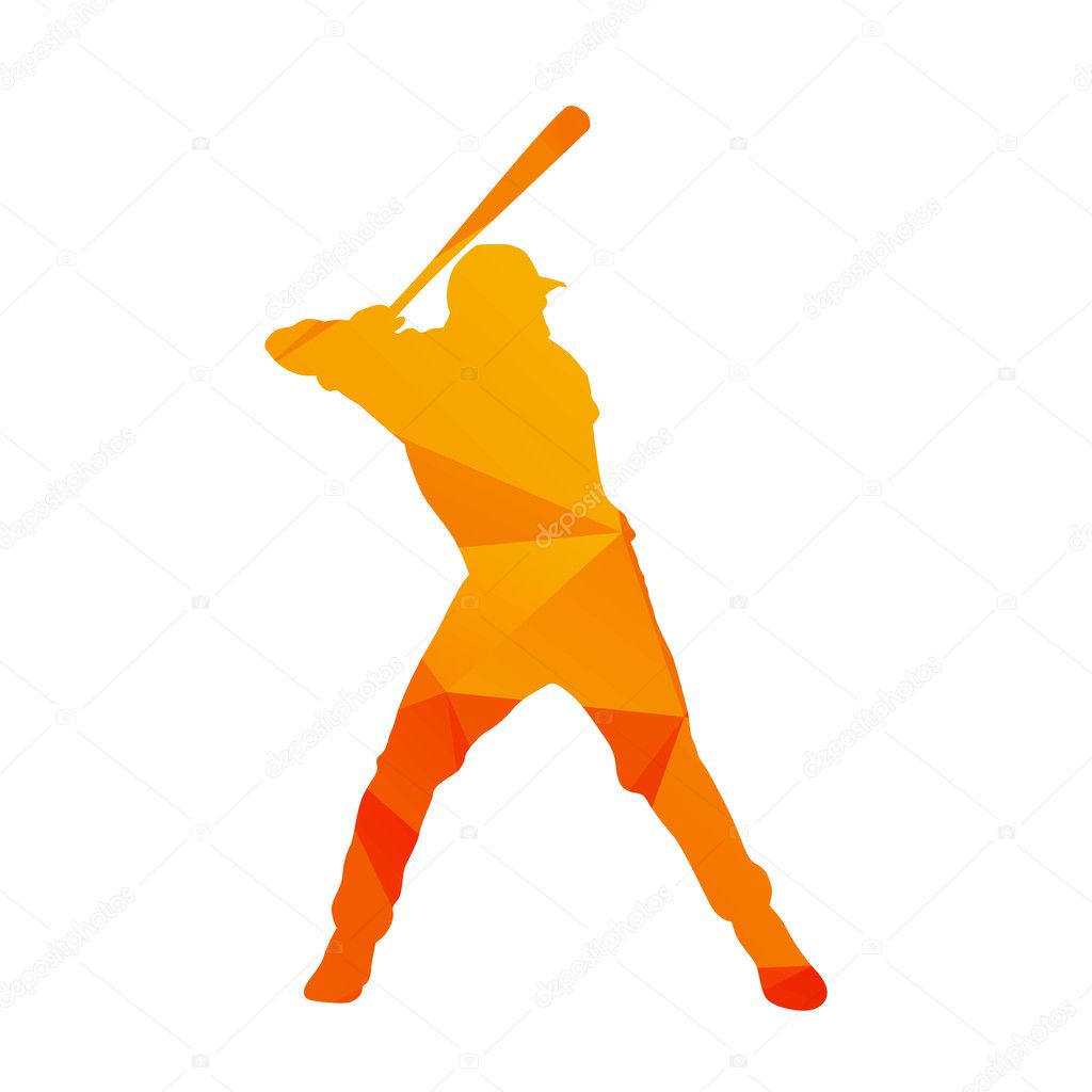 Polygonal baseball player silhouette, abstract isolated vector b