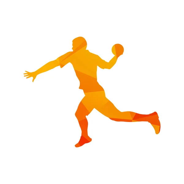 Polygonal handbollsspelare, abstrakt orange isolerade vector silho — Stock vektor