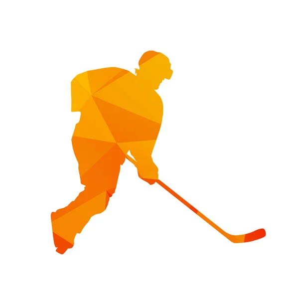 Polygonal ice hockey player, abstract orange isolated vector sil — Stock Vector