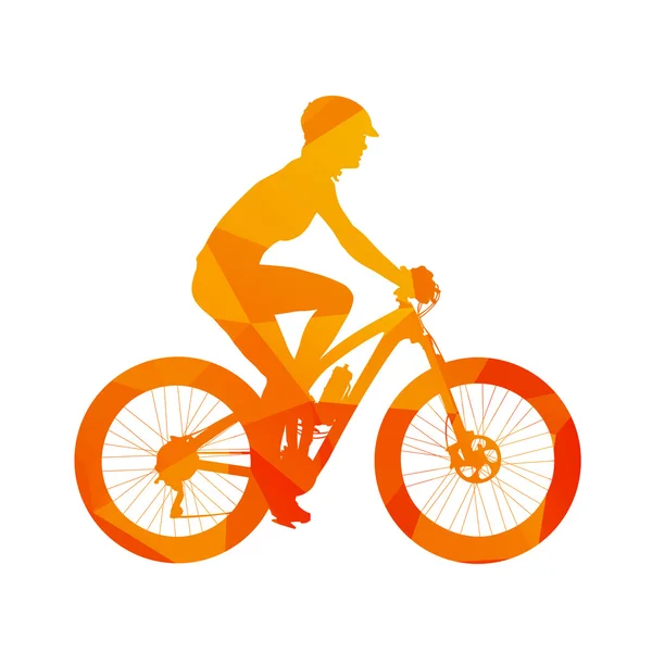 Biker de montanha poligonal, abstrato laranja isolado mulher vetor —  Vetores de Stock