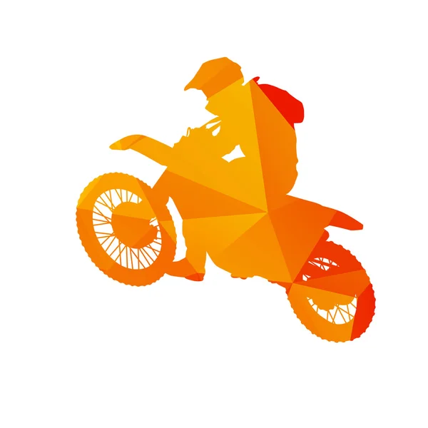 Abstract motocross rider, polygonal vector silhouette — Stock Vector