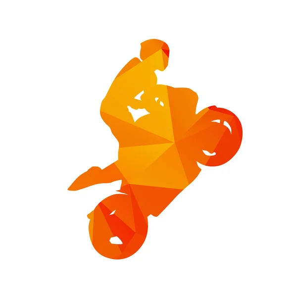 Abstract motorcycle rider. Orange polygonal vector silhouette. W — Stock Vector