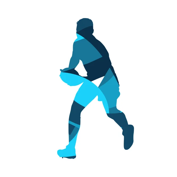 Jugador de rugby corriendo. Silueta de vector azul abstracto — Vector de stock