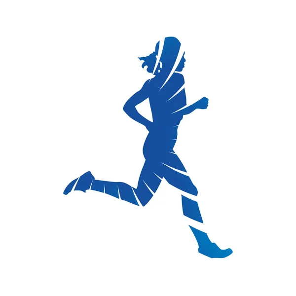 Corre. Mulher correndo azul, silhueta vetor abstrato — Vetor de Stock