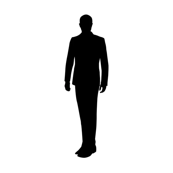 Silueta vectorial de un hombre de pie en un traje en la conferencia. Bu. — Vector de stock