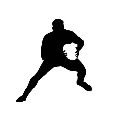 Topu, vektör siluet yakalıyor çalışan rugby oyuncusu