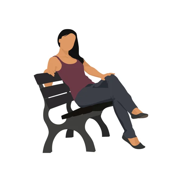 Молодая женщина сидит на скамейке, векторная иллюстрация — стоковый вектор