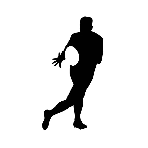 Laufender Rugbyspieler, der Ball fängt, Vektorsilhouette — Stockvektor