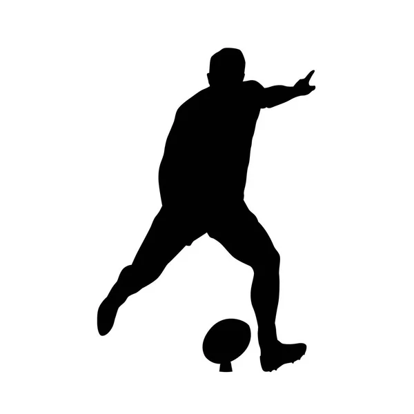 Jugador de rugby pateando pelota, silueta vectorial — Vector de stock