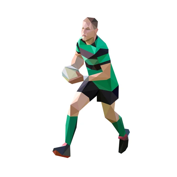 Joueur de rugby Runnung avec balle, illustration vectorielle polygonale — Image vectorielle