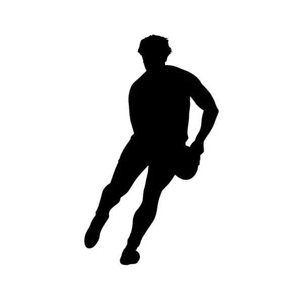 Running rugby player catching ball, vector silhouette — Stock Vector