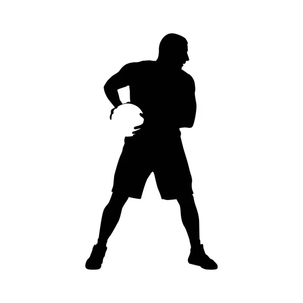 Joueur de basket debout et tenant le ballon dans ses mains, vecteur — Image vectorielle