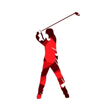 Golf oyuncu, soyut kırmızı vektör siluet
