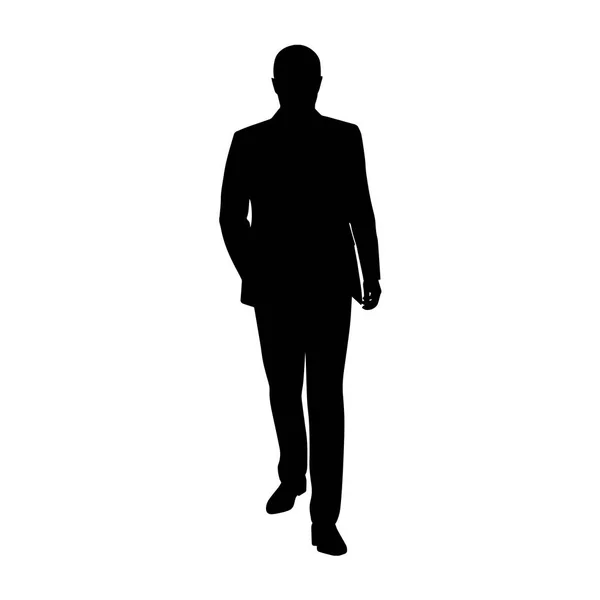 Business man walking forward, vector silhouette. Man in suit — Stock Vector