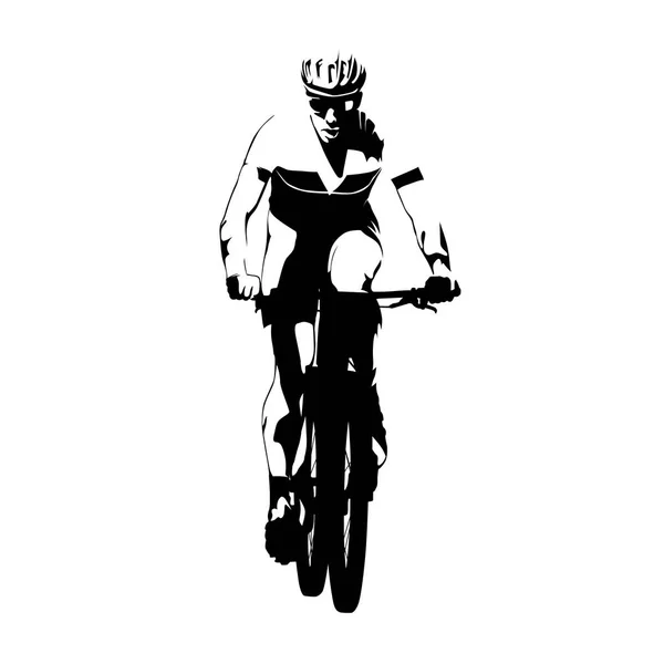 Carreras de bicicleta de montaña, silueta de ciclista vector abstracto, frente — Vector de stock
